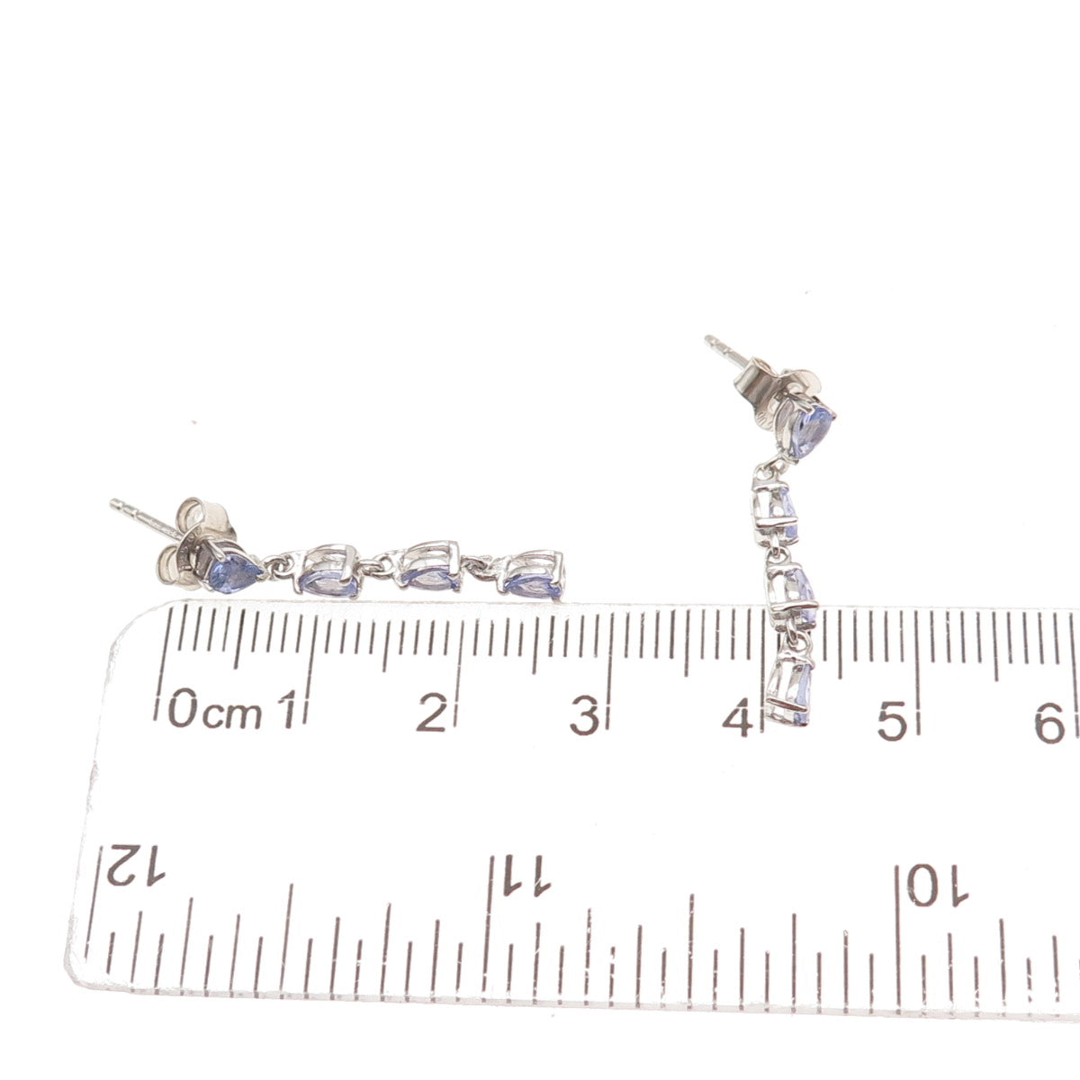 Chuck Clemency 925 Sterling Silver Real Pear-Cut Tanzanite Dangle Earrings