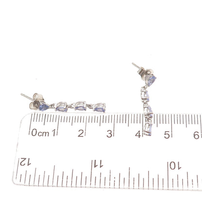 Chuck Clemency 925 Sterling Silver Real Pear-Cut Tanzanite Dangle Earrings