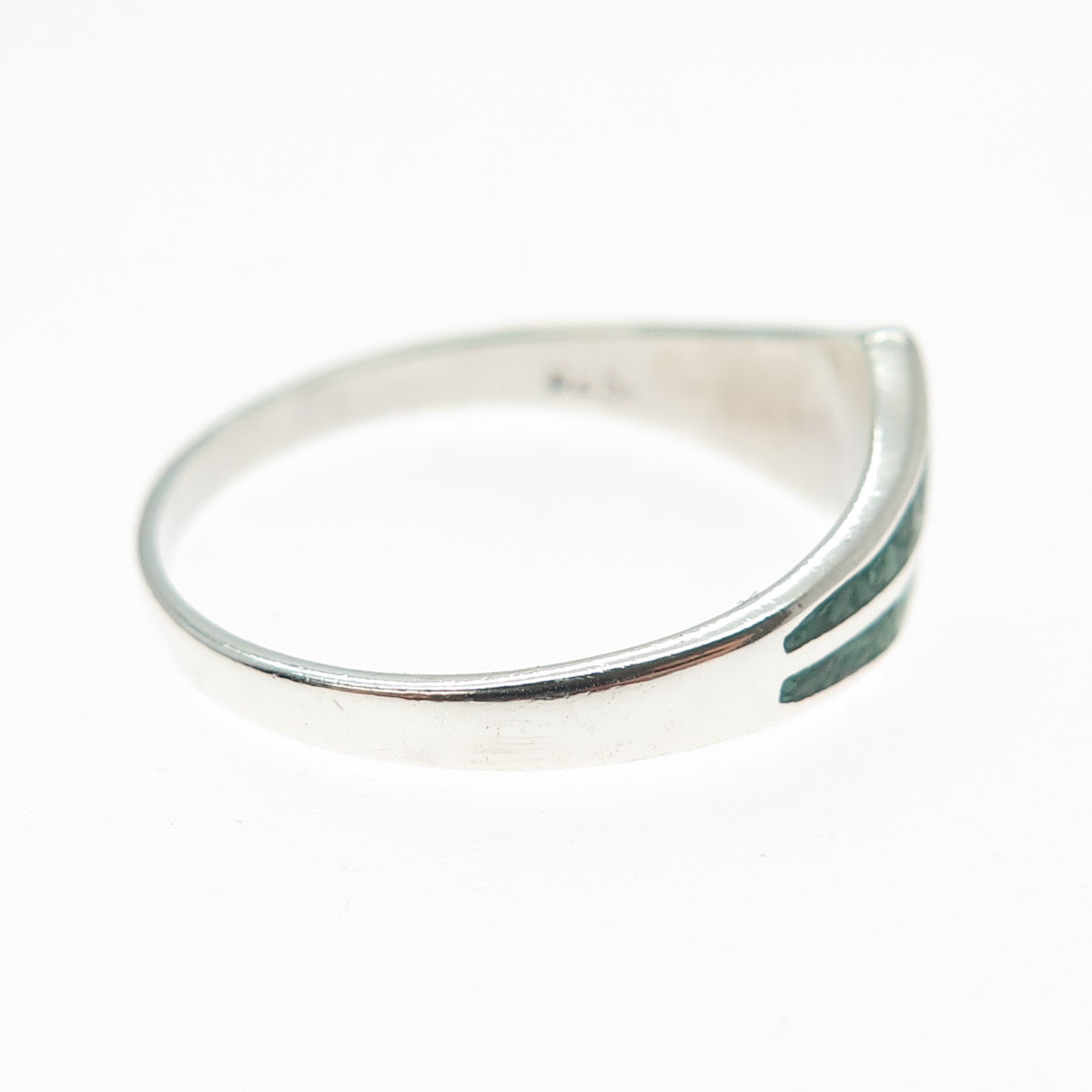 925 Sterling Silver Vintage Real Royston Turquoise Inlay V Shape Ring Size 9