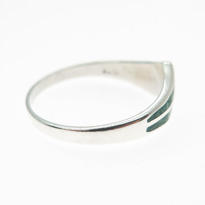 925 Sterling Silver Vintage Real Royston Turquoise Inlay V Shape Ring Size 9