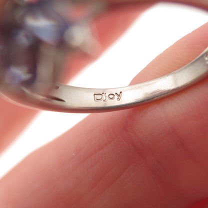 D'Joy 925 Sterling Silver Real Marquise-Cut Tanzanite Floral Ring Size 8