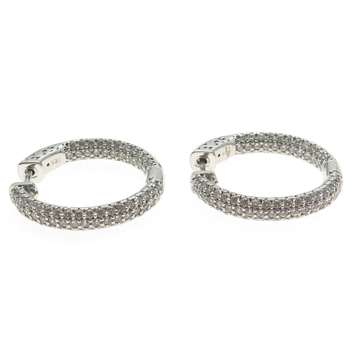 925 Sterling Silver Round-Cut C Z In & Out Hoop Earrings