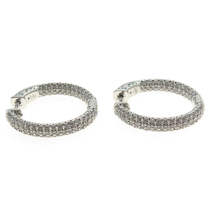 925 Sterling Silver Round-Cut C Z In & Out Hoop Earrings
