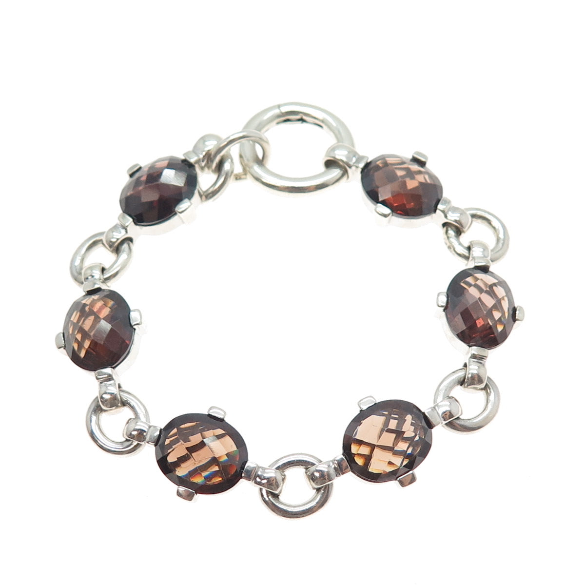 JORG HAMMER 925 Sterling Silver Vintage Smoky C Z Station Link Bracelet 6.5"