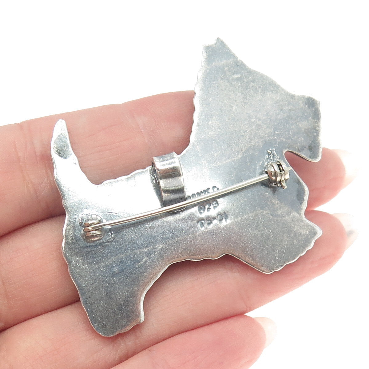 925 Sterling Silver Vintage Mexico Ribbed Puffy Scottish Terrier Dog Pin Pendant
