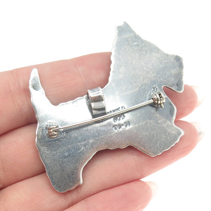 925 Sterling Silver Vintage Mexico Ribbed Puffy Scottish Terrier Dog Pin Pendant