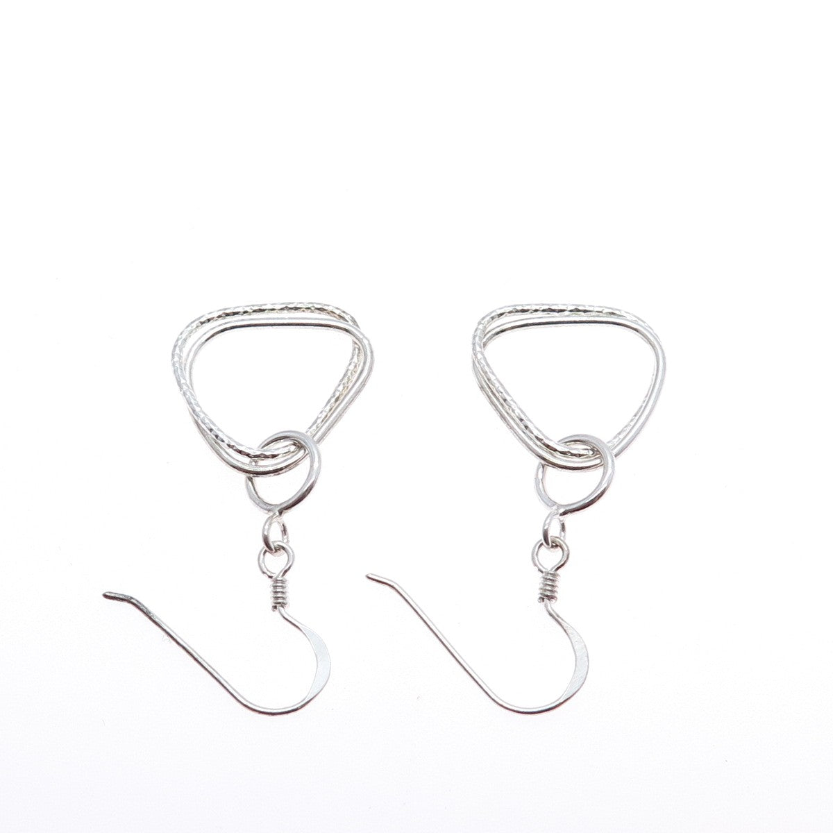 925 Sterling Silver Vintage Interlocked Triangle Dangle Earrings