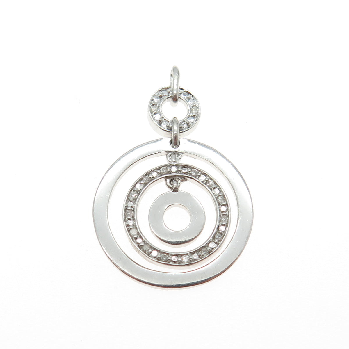 925 Sterling Silver Real Round-Cut White Diamond Multi-Circle Pendant