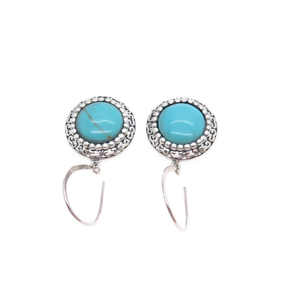 KEN CRAFTS 925 Sterling Silver Vintage Real Turquoise Modernist Dangle Earrings