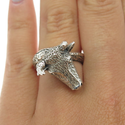 925 Sterling Silver Vintage Bull Head 3D Ring Size 6