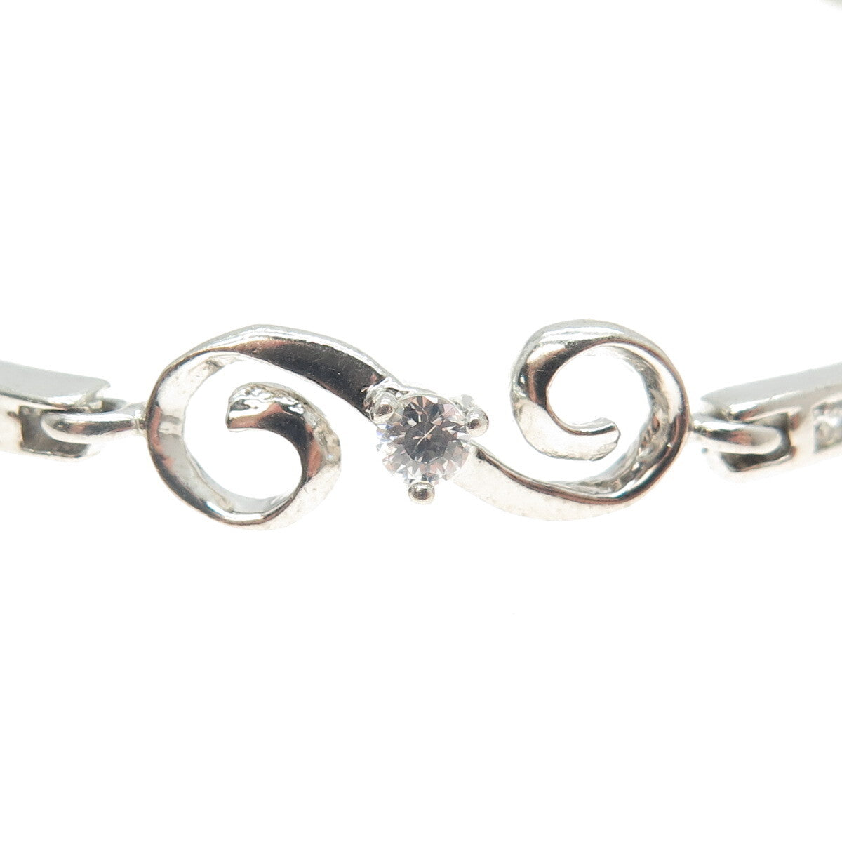 925 Sterling Silver Pave C Z Panel Link Bracelet 7.25"