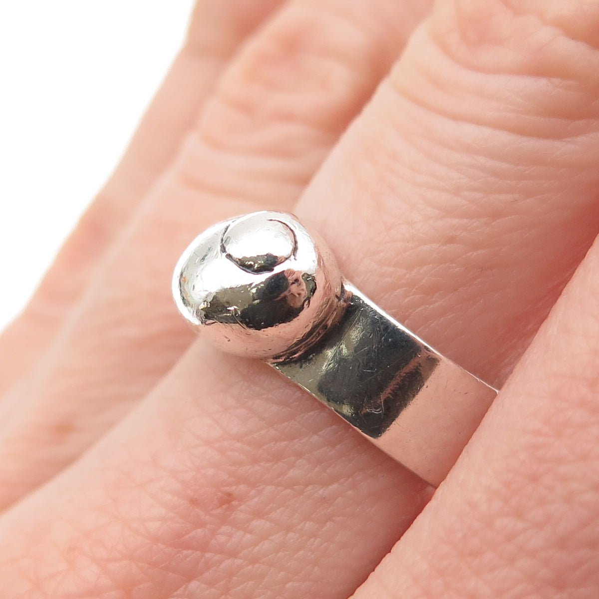 MIGNON FAGET 925 Sterling Silver Vintage Modernist Shell Ring Size 7.75