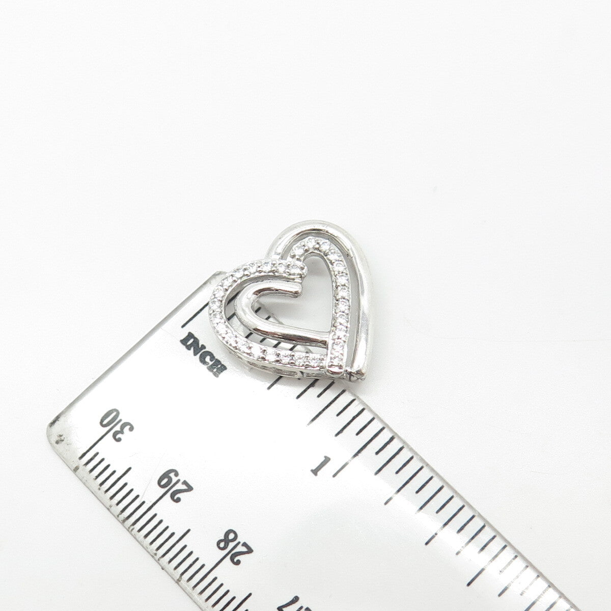 925 Sterling Silver Pave C Z Double Open Heart Slide Pendant