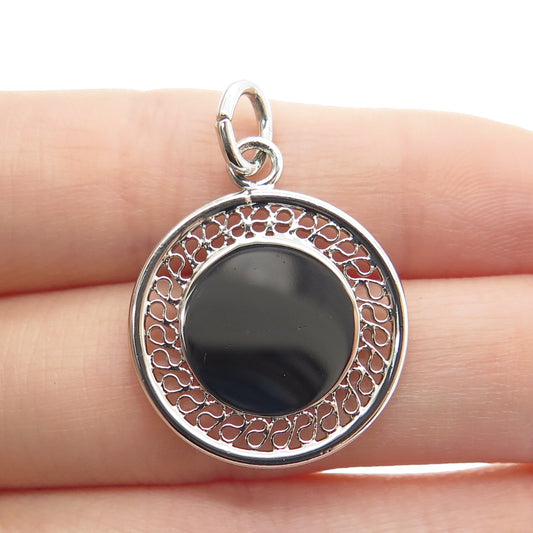 925 Sterling Silver Vintage Filigree Disc Pendant