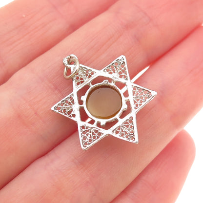 900 Silver Vintage Real Cat's Eye Star of David Charm Pendant