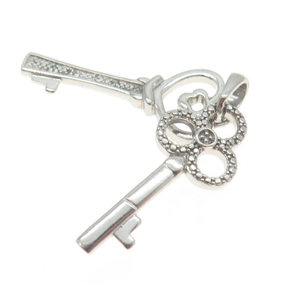 925 Sterling Silver Real Round-Cut Diamond Couple of Key Pendant