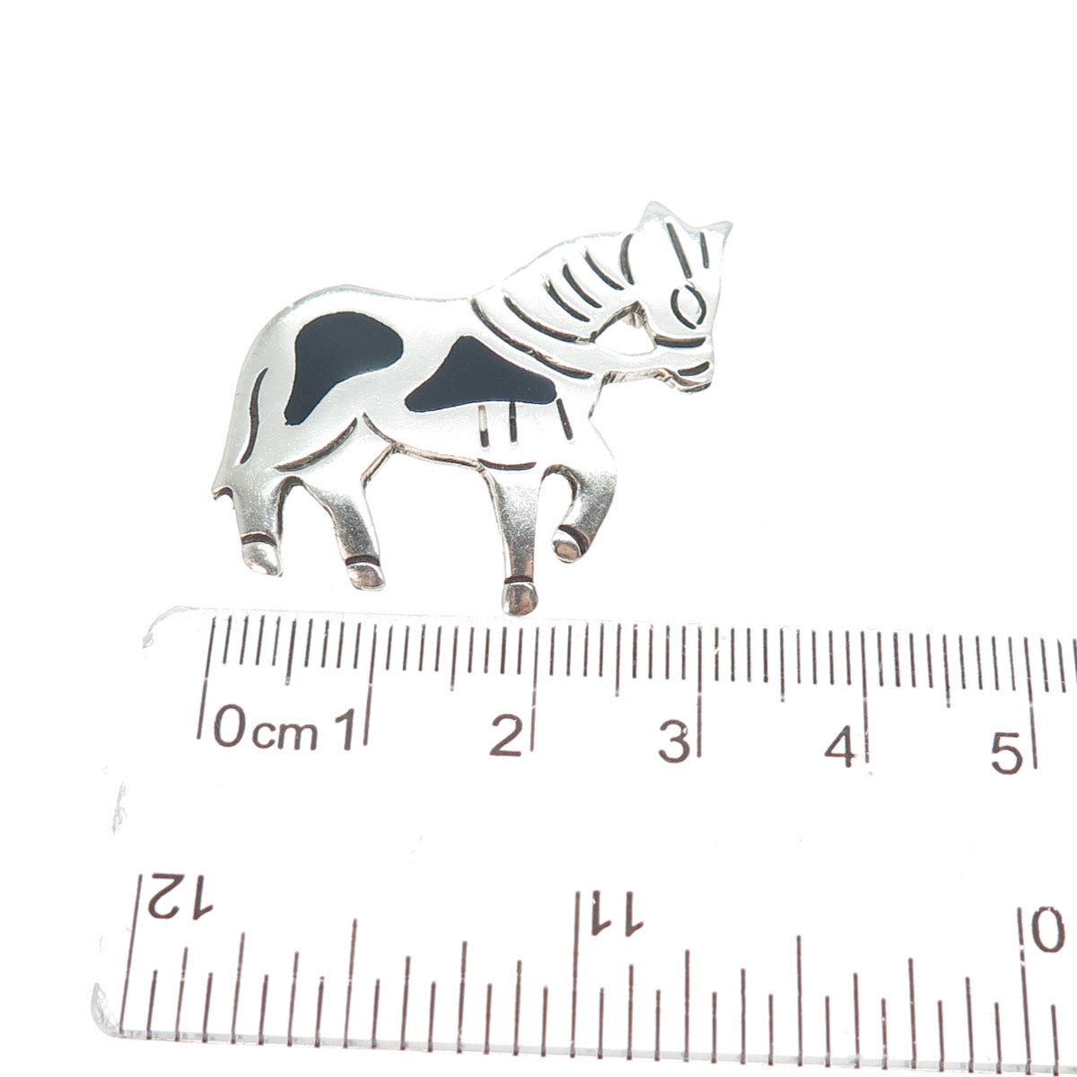 925 Sterling Silver Vintage Mexico Real Black Onyx Pony Horse Pin Brooch