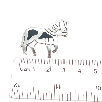 925 Sterling Silver Vintage Mexico Real Black Onyx Pony Horse Pin Brooch