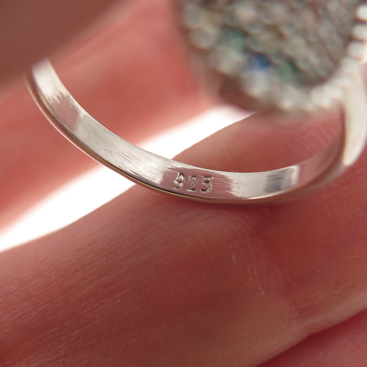 925 Sterling Silver Round-Cut Multi-Color C Z Rainbow Ring Size 7