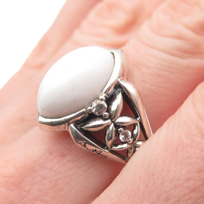 ANN KING 925 Sterling Silver Real White Agate & Topaz Floral Ring Size 9