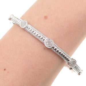 Leslie 925 Sterling Silver Real Round-Cut Diamond Station Bangle Bracelet 8.25"