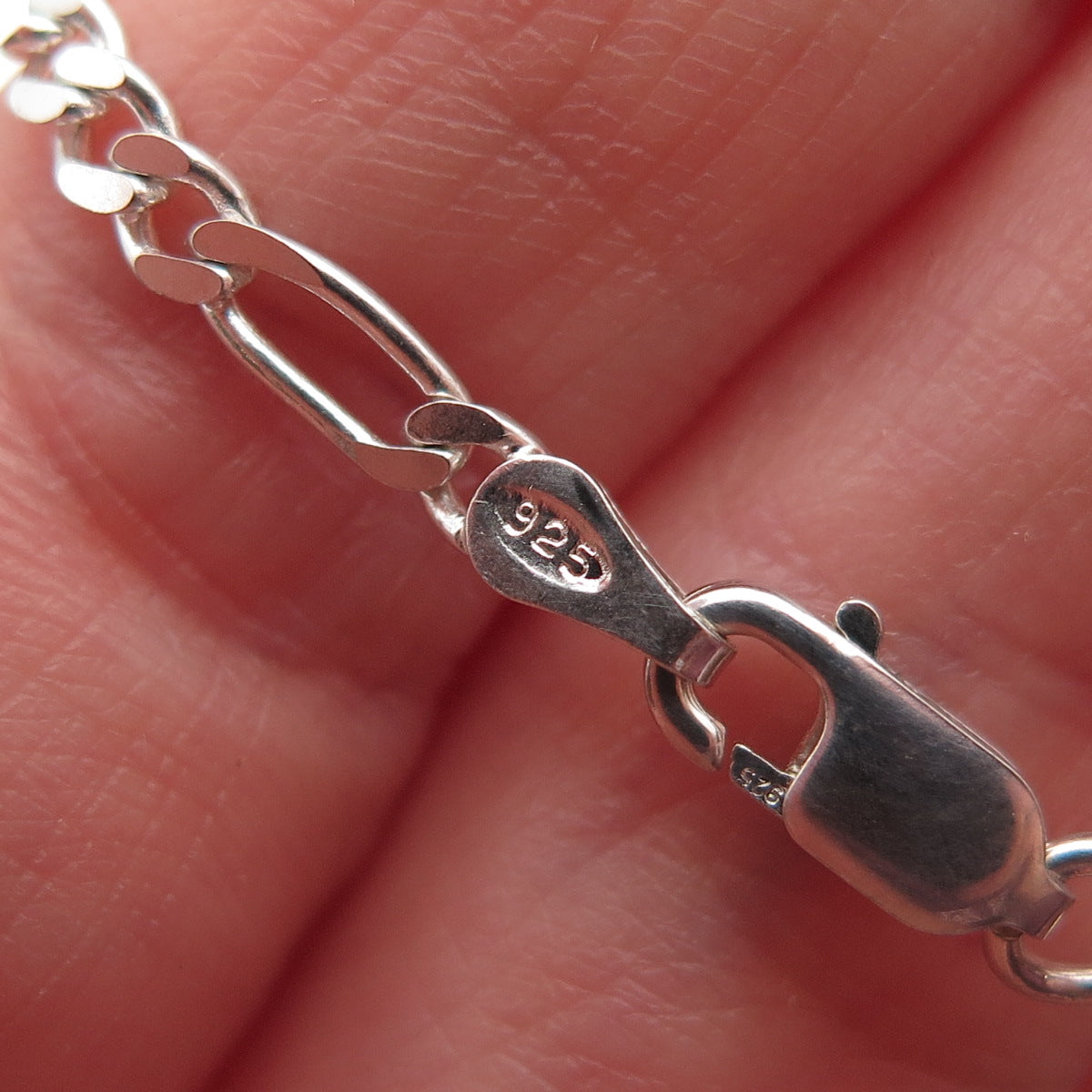 925 Sterling Silver Italy Figaro Link Bracelet 7"