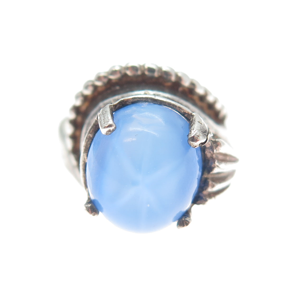 925 Sterling Silver Vintage Star Sapphire Imitation Modernist Ring Size 6.75