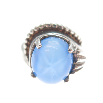 925 Sterling Silver Vintage Star Sapphire Imitation Modernist Ring Size 6.75