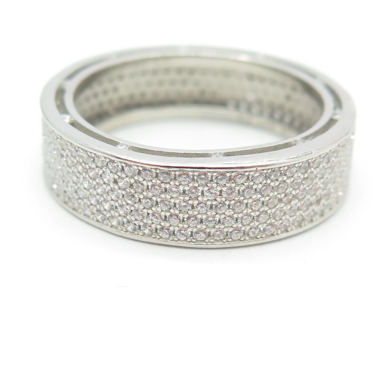 925 Sterling Silver Pave C Z All Around Eternity Band Ring Size 13.5