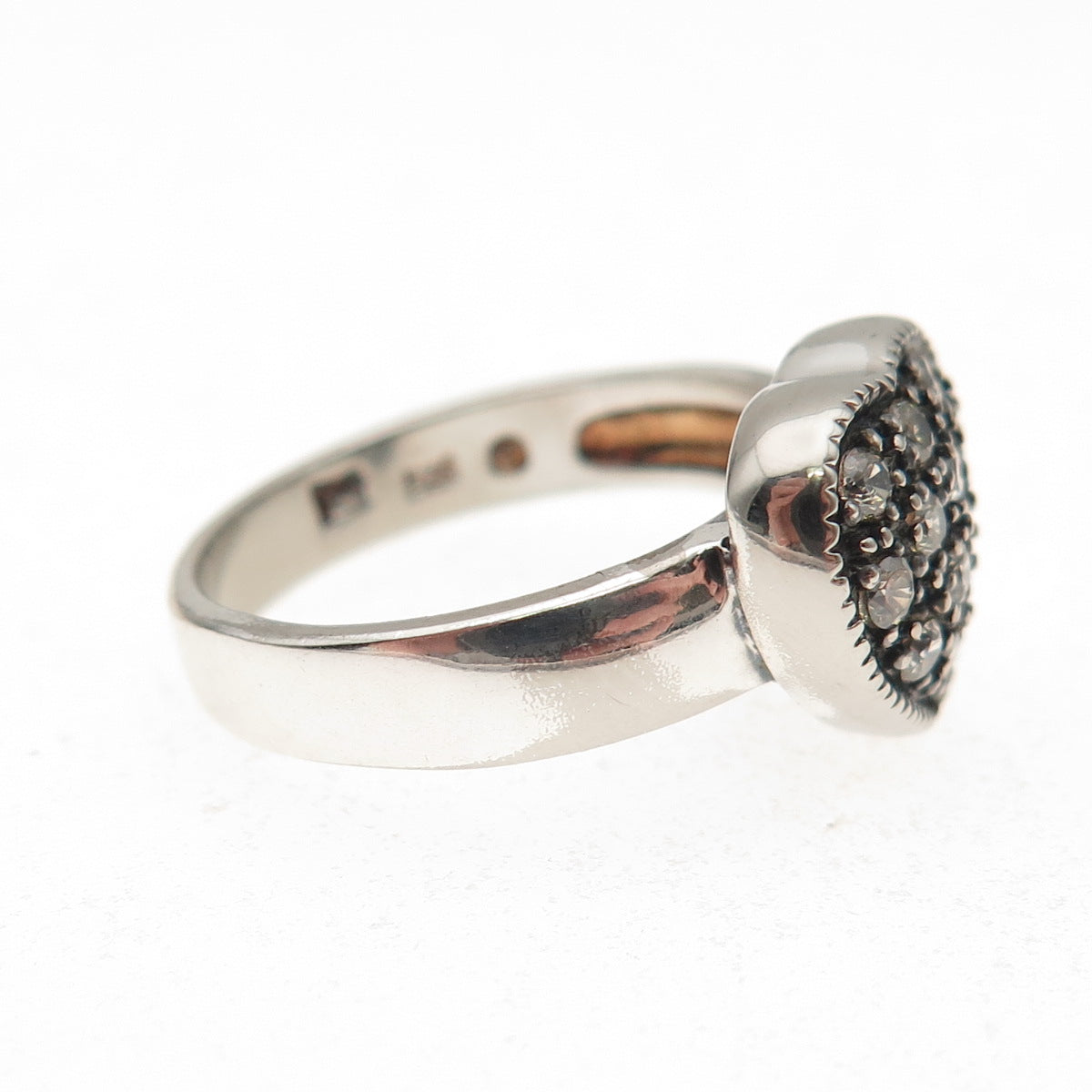 925 Sterling Silver Vintage Round-Cut C Z Heart Oxidized Ring Size 7