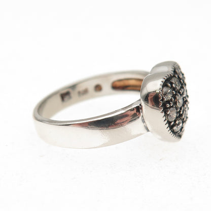 925 Sterling Silver Vintage Round-Cut C Z Heart Oxidized Ring Size 7