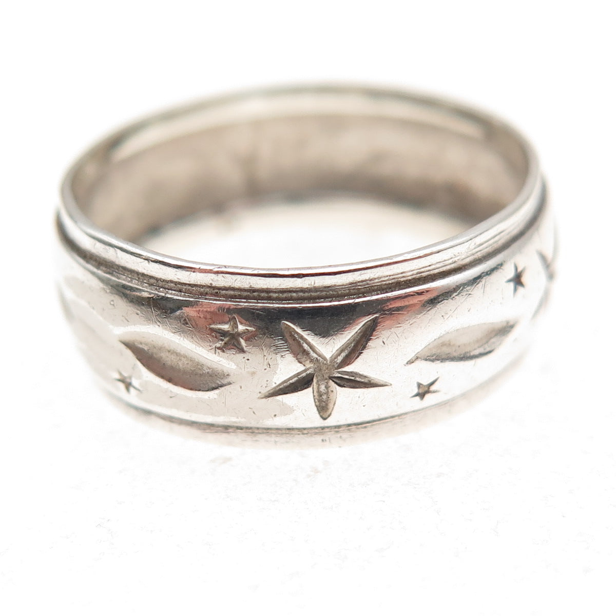 Uncas 925 Sterling Silver Antique Art Deco Celestial Oxidized Band Ring Size 8