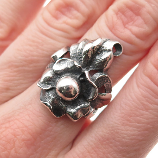 925 Sterling Silver Vintage Floral Oxidized Ring Size 5.75