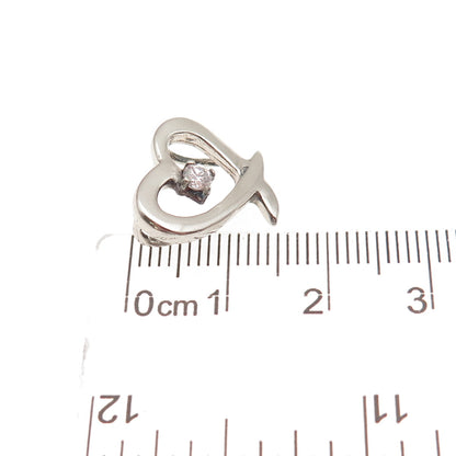 925 Sterling Silver Round-Cut C Z Heart Mini Slide Charm Pendant