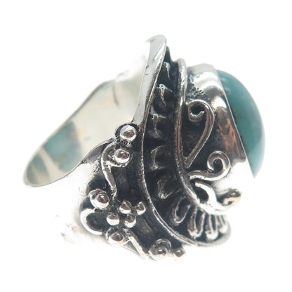 925 Sterling Silver Vintage Real Mountain Turquoise Sun Oxidized Ring Size 10.5
