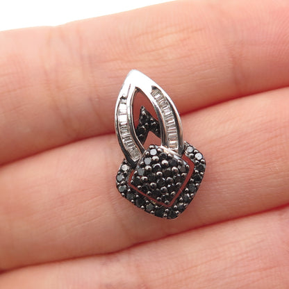 SUN 925 Sterling Silver Real Black & White Diamond Mini Slide Pendant