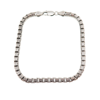 925 Sterling Silver Vintage Italy Venetian / Box Link Bracelet 7.75"