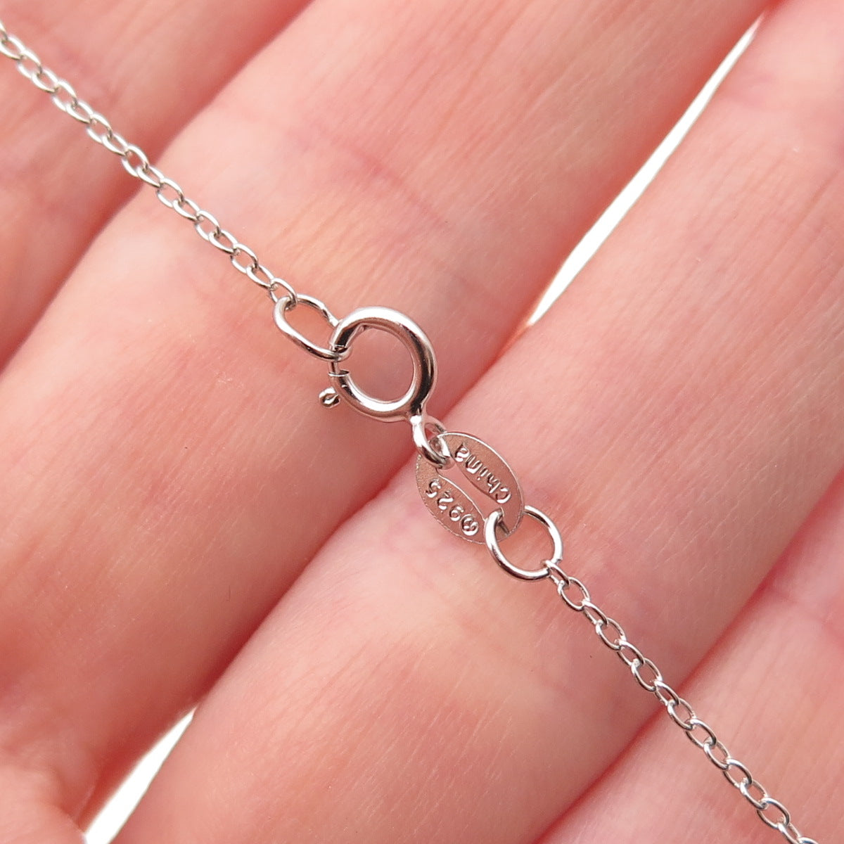 925 Sterling Silver Real Round-Cut Diamond Heart Cable Chain Necklace 18"