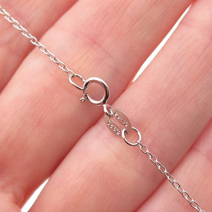 925 Sterling Silver Real Round-Cut Diamond Heart Cable Chain Necklace 18"