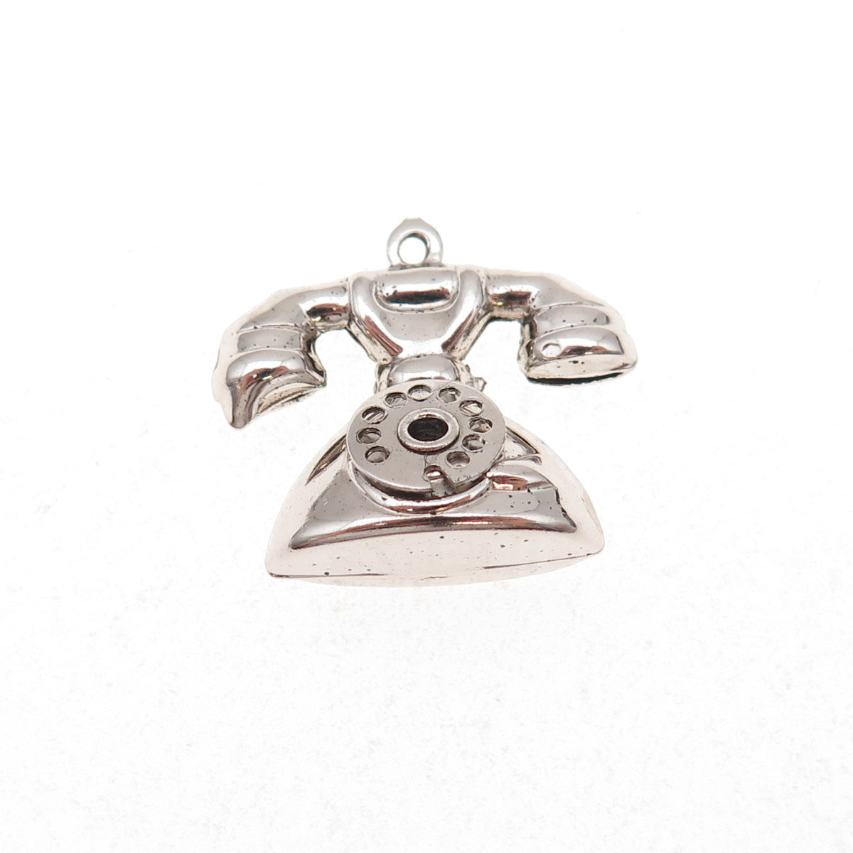 925 Sterling Silver Vintage Retro Rotary Phone 3D Charm Pendant