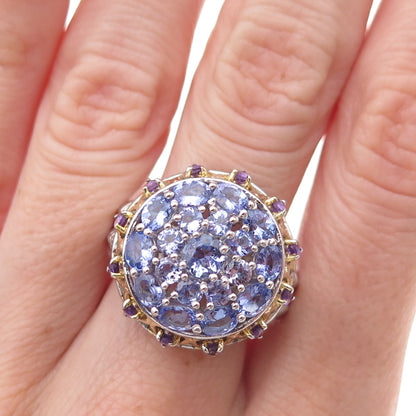 Chuck Clemency 925 Sterling Silver 2-Tone Real Tanzanite Amethyst Ring Size 8.25