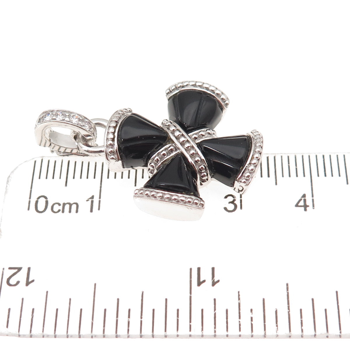 Judith Ripka 925 Sterling Silver Real Black Onyx & C Z Cross Charm Pendant