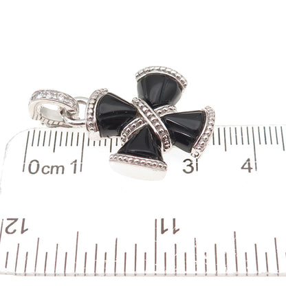 Judith Ripka 925 Sterling Silver Real Black Onyx & C Z Cross Charm Pendant