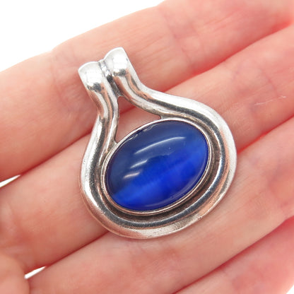 925 Sterling Silver Vintage Optic Fiber Cat's Eye Modernist Slide Charm Pendant