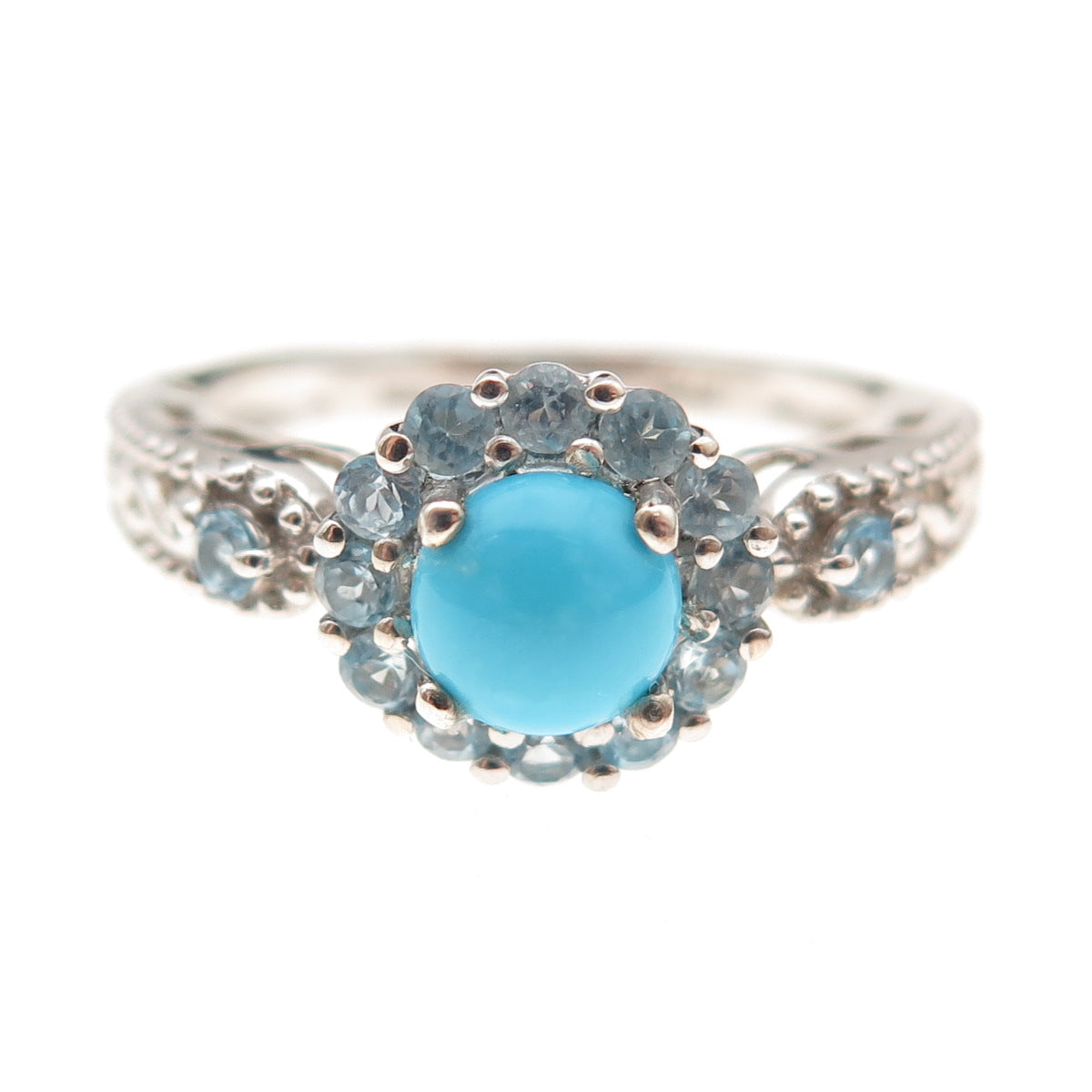 Chuck Clemency 925 Sterling Silver Real Turquoise & Blue Topaz Ring Size 8.25