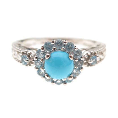 Chuck Clemency 925 Sterling Silver Real Turquoise & Blue Topaz Ring Size 8.25