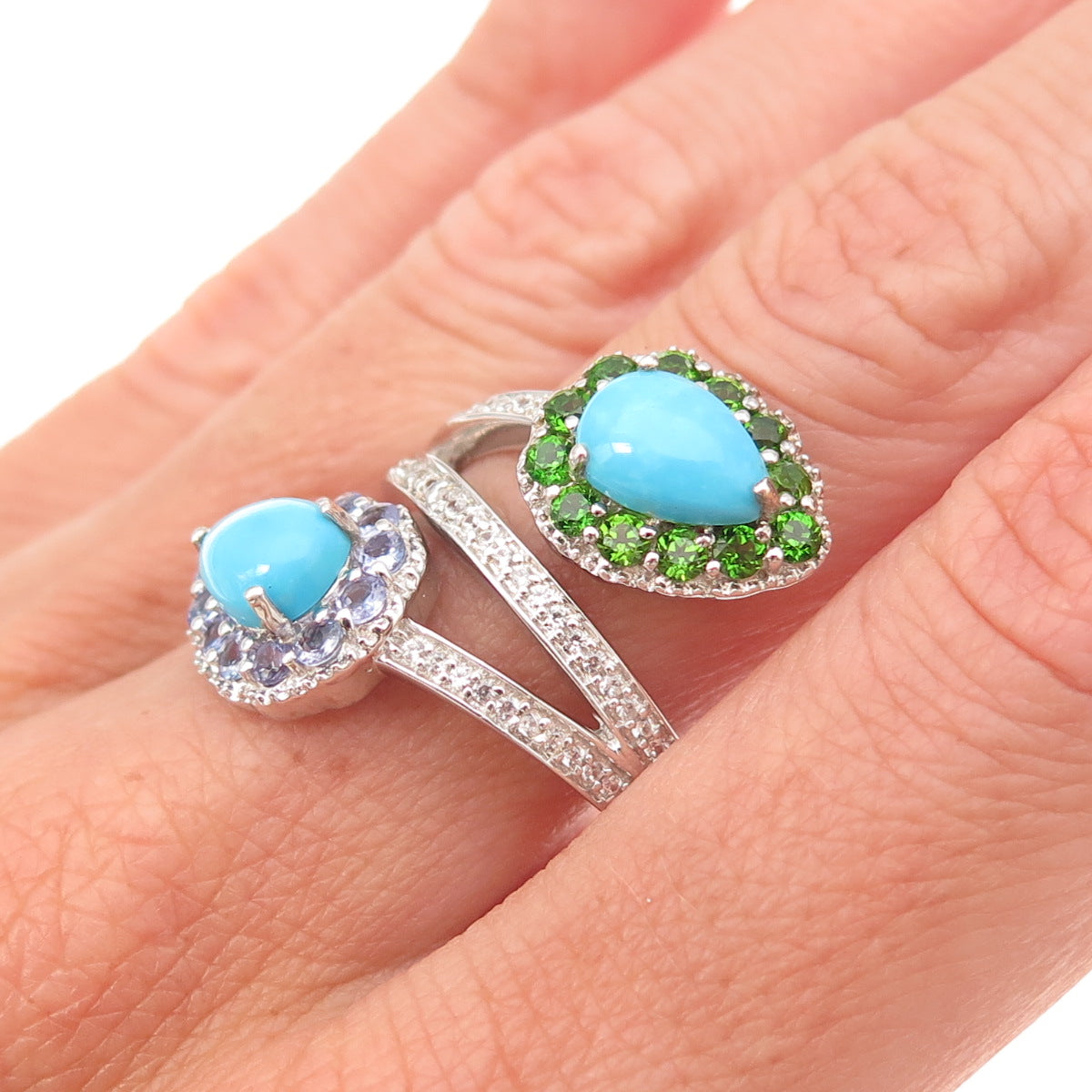 Chuck Clemency Sterling Real Turquoise Tanzanite Topaz & Peridot Ring Size 8.25