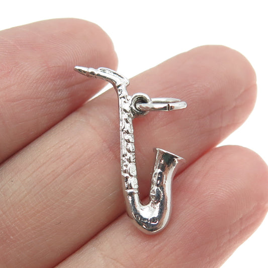 MAVO 925 Sterling Silver Antique Art Deco Saxophone Minimalist Charm Pendant