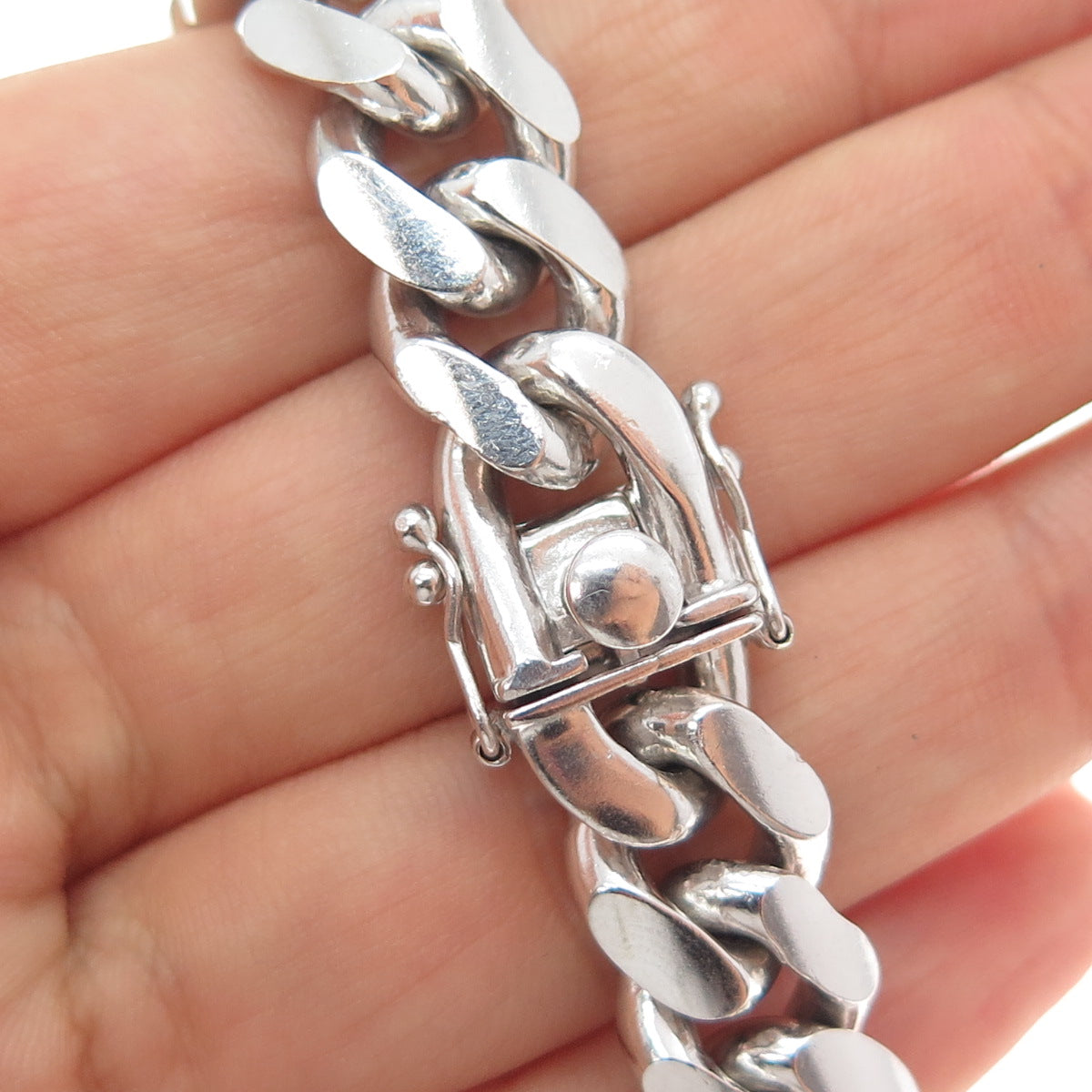 925 Sterling Silver Vintage Italy Cuban Link Heavy 73.4g Bracelet 8.5"
