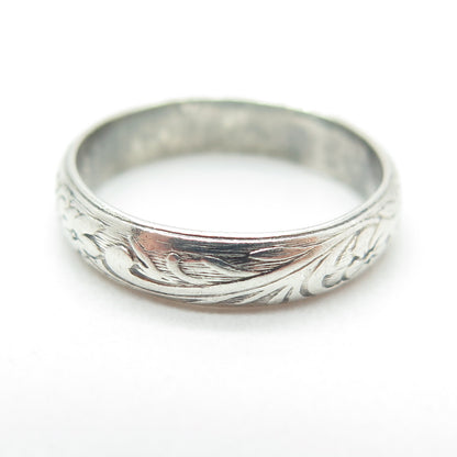 925 Sterling Silver Antique Art Deco Engraved Flower Band Ring Size 5.75